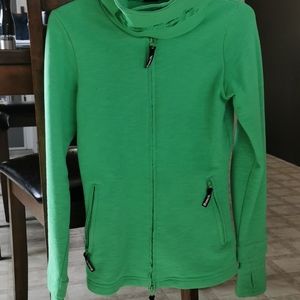 Green bench sweater
